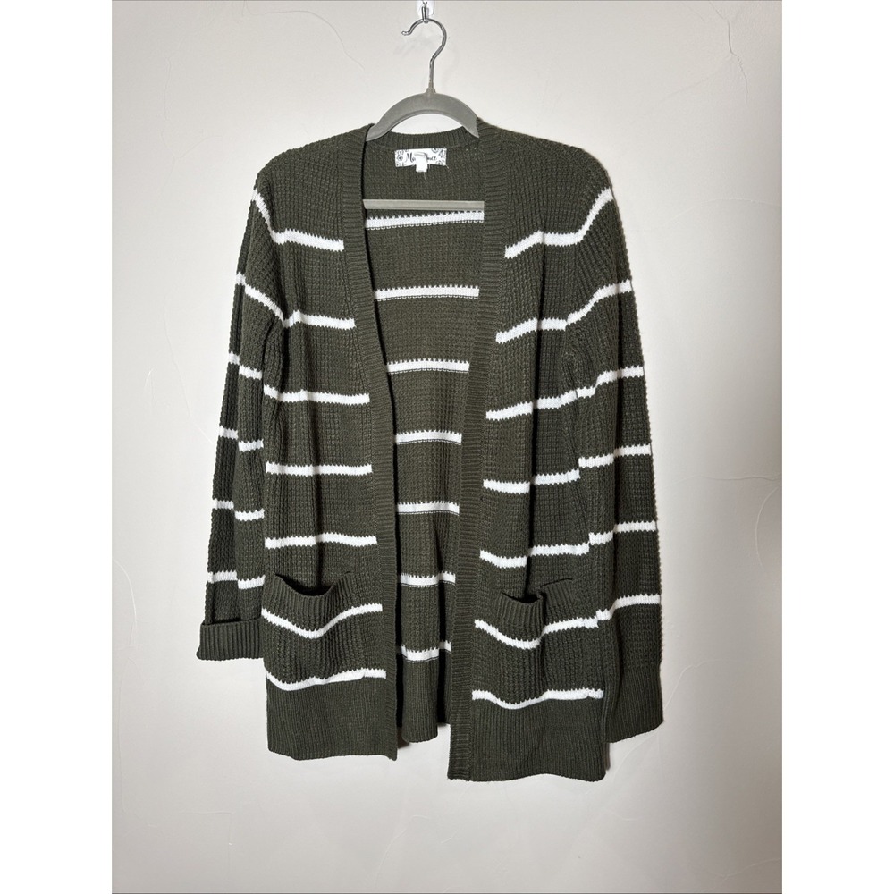 Size L-Moondance Sweater Striped Olive Green Cardigan With Pockets. Lightweight!